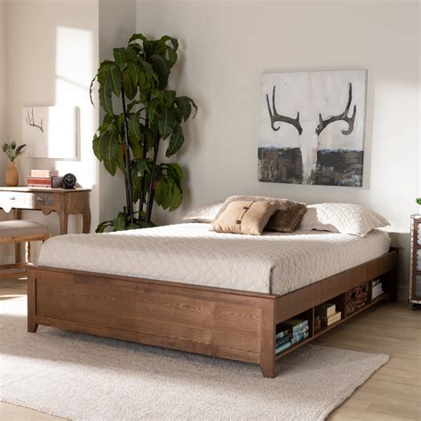 queen bed with storage wood